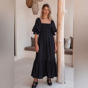 Bali Lane Almeria Smocked Midi Linen Dress sz L